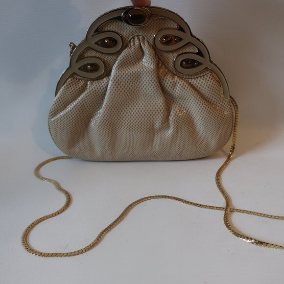 Womens Finesse La Model Beige Taupe Snakeskin Leather Chain Strap Shoulder Bag * - Picture 1 of 12